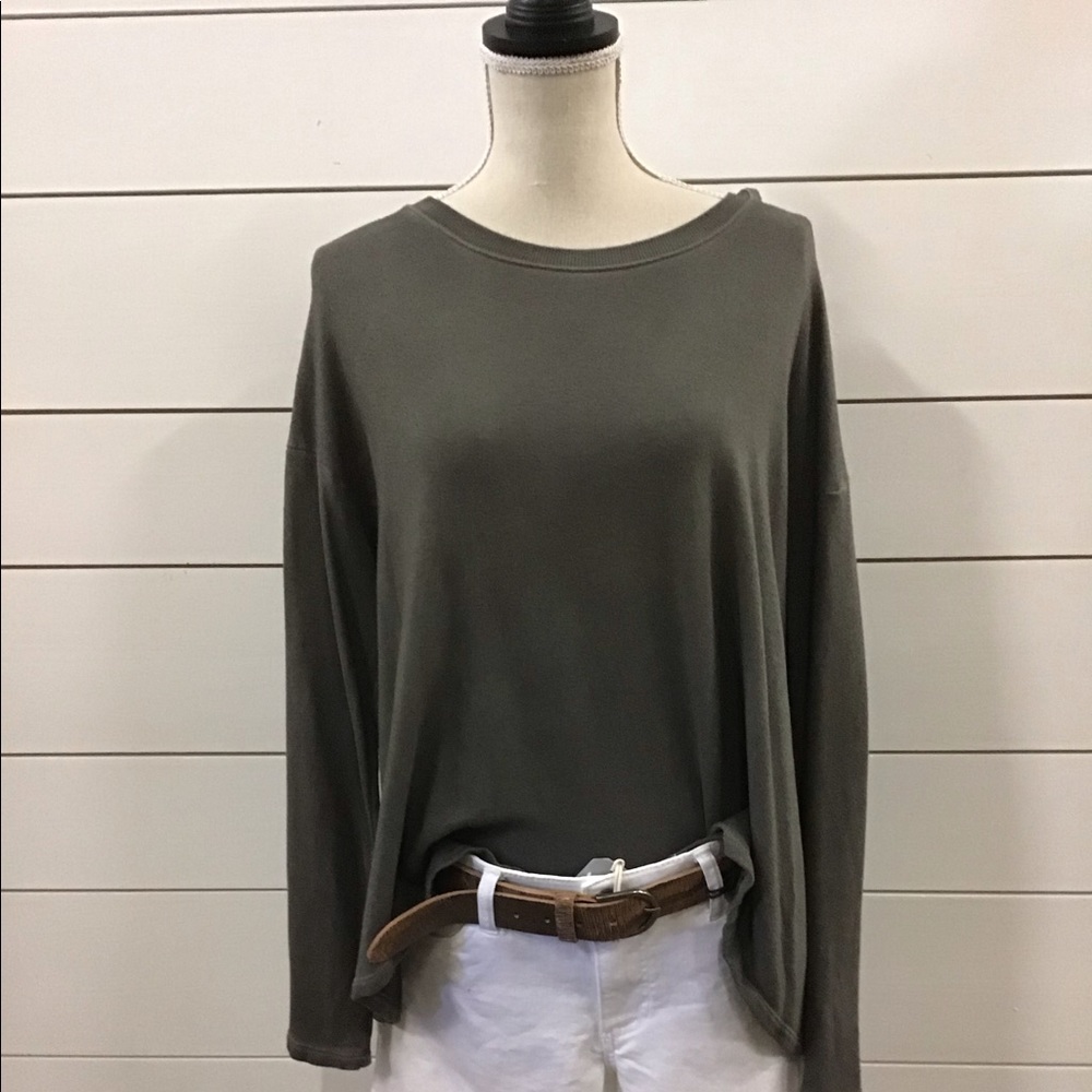 Olive V-Neck Boxy Sweater